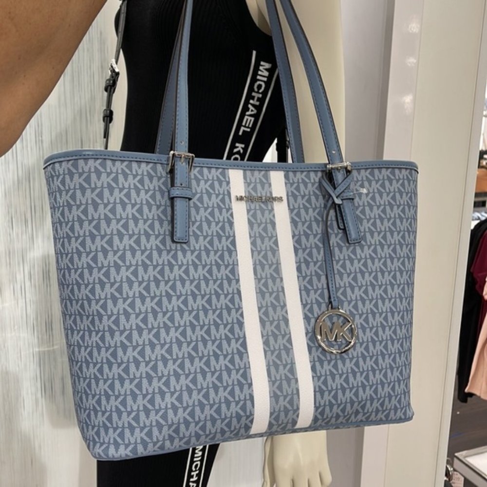 Michael Kors Jet Set Travel Medium Carryall Tote Chambray Multi - Picture 10 of 16